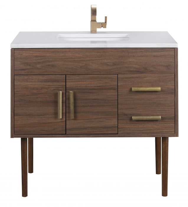 Gilded Mid Century Free Standing Bathroom Vanity Set with Quartz Top and Under Mount Sink